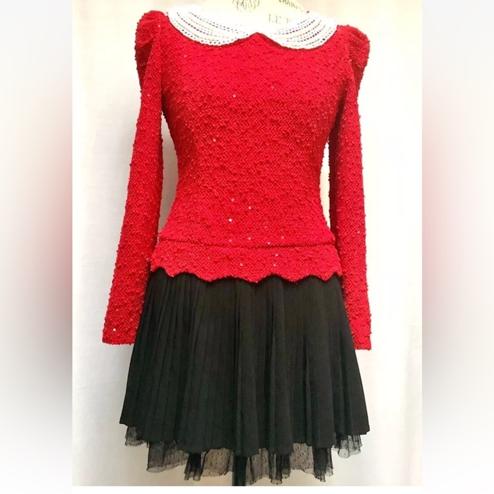 GYX DRESS PETER PAN COLLAR LACE FIT & FLARE SKATER CHRISTMAS JUNIOR’S SZ 11 RED